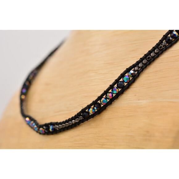 J Bloom Handmade Crystal Choker Necklace Wrap Black Chrome Beaded Signed Bin8 - Picture 4 of 12